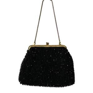 Black Mademoiselle VTG Hand Beaded Sequined Evening Bag Clutch Night Out Party